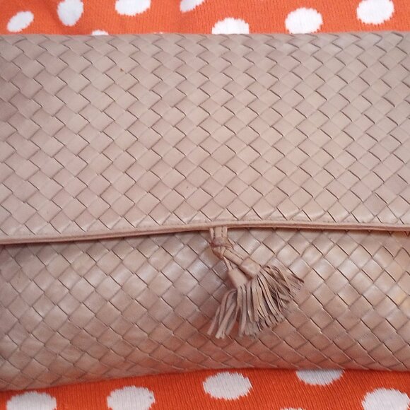 Auth Bottega Veneta Italy Intrecciato Taupe Leather Large Envelope Clutch bag - Picture 4 of 13